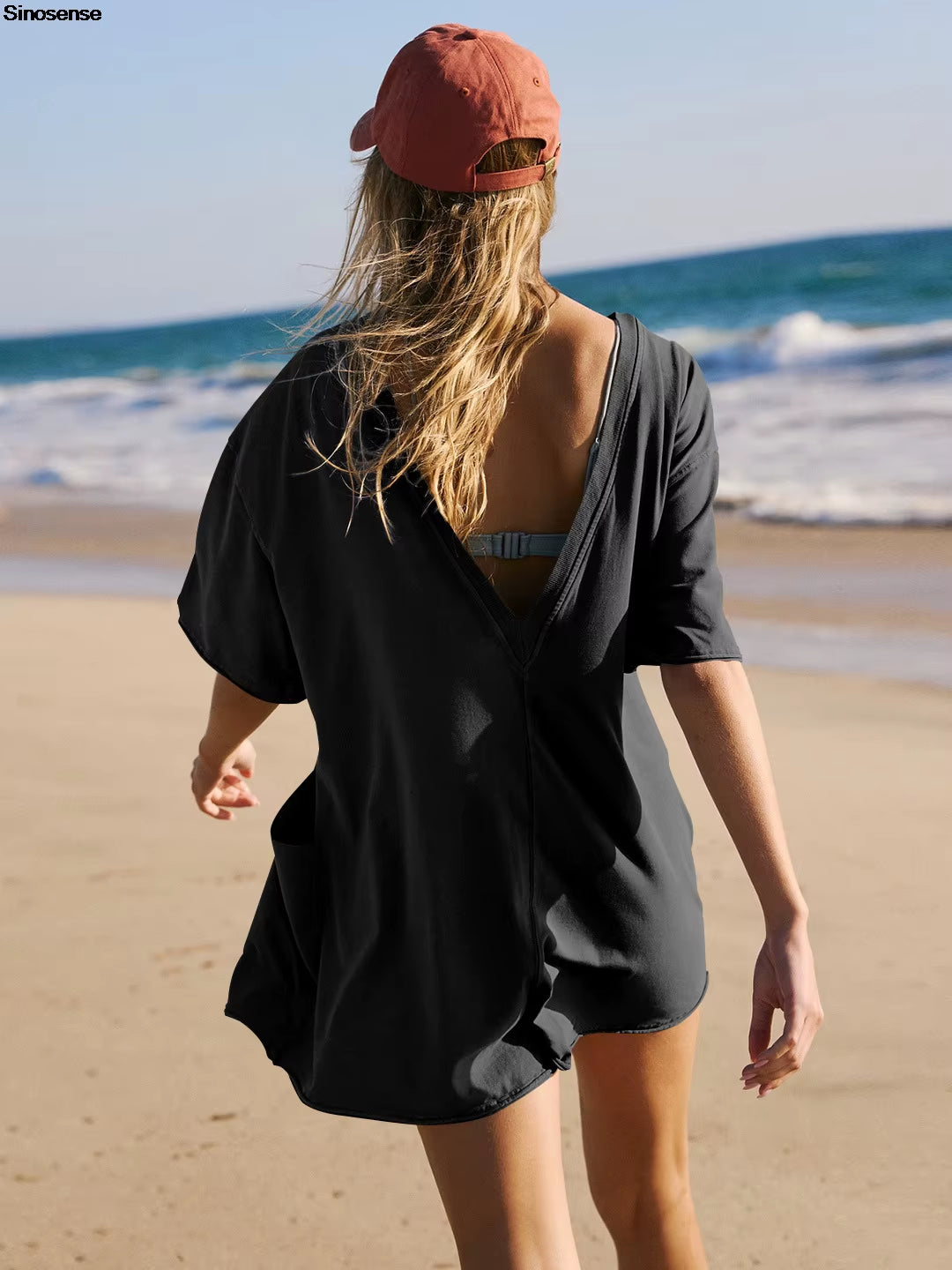 Women’s Oversized Hot Shot Tee Romper – Summer Casual Jumpsuit with Pockets